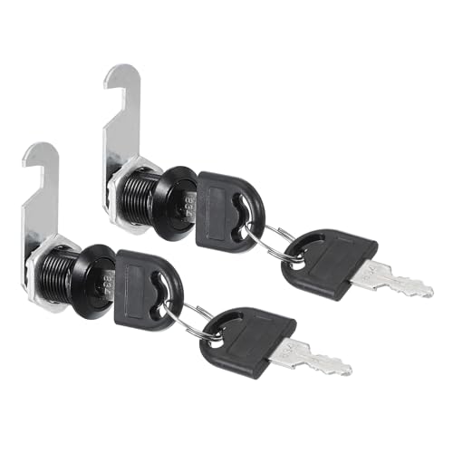 PATIKIL Cerradura de Cajón Cerraduras para Armarios con Llaves 2 Unidades 20mm (7/9) Cilindro de Cerradura de Seguridad de Aleación de Zinc con Leva Diferente para Puerta Armario Negro
