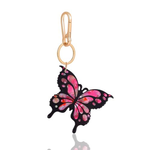 Tropical Hibiscus Flower Bird Butterfly Keychain Bag Charm Keychain Gold-Tone Clasp, 5.3 Inches