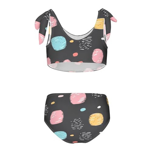 KLL Crayon Polka Dots Black Pattern Girls' 2 Pieces Bikini Set Scoop Neck Bathing Suit Swimwear Adjustable Strap2