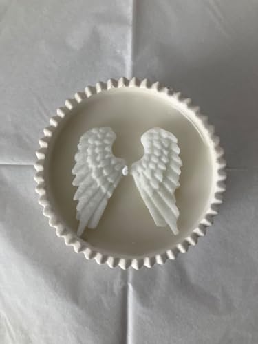 Image of Handcrafted Angel Wing Soy Wax Candle, White Decorative Ribbed Container, Wooden Wick, Home Decor