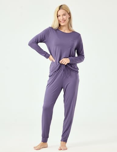 Image of GYS Bamboo Viscose Sleep Sets for Women Long Sleeve Crew Neck Pajama Sets with Pockets