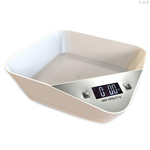 wagi kuchenne, waga wielofunkcyjna, przenośna cyfrowa elektroniczna waga kuchenna, waga do żywności kot pies waga zakres dokładności 1g-5kg wyświetlacz LCD U50A dokładny (kolor: biały)