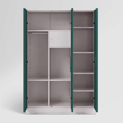 Image of Interio by Godrej Almirah Slimline 3-Door Steel Almirah, Cupboard for Clothes (Textured Sea Pine), 1-Year Warranty, 7 Shelves, 1 Locker, Curvilinear Mirror
