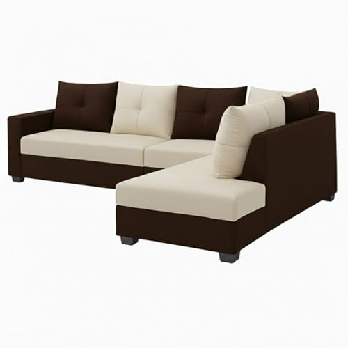 Image of SOCOZI Oriana 6 Seater RHS L Shape Sofa Set | Soft Velvet Suede Fabric | Modern Design | Plush Comfort Cushions for Living Room (Dark Brown-Cream)