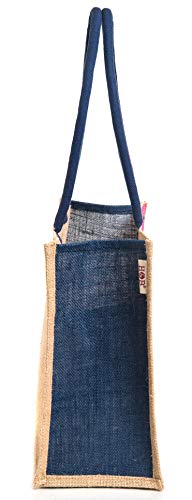 Image of H&B Jute Shopping Tote - Eco-Friendly Carry Bag for Grocery, Travel, Shoulder | Reusable Handbag With Lotus Flower Design (1 Beige)