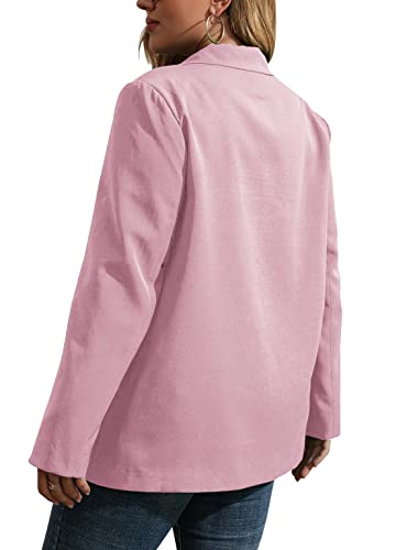Womens Plus Size Casual Blazer Jackets Long Sleeve Open Front Buttons Work Office Lapel Blazers with Pockets 00-Light Pink3