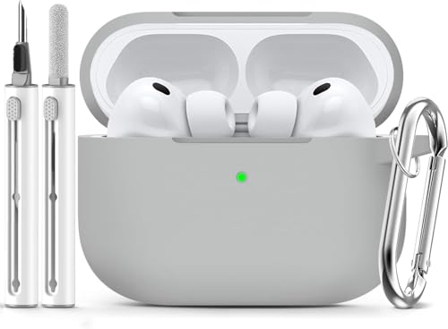 Image of Meyaar for AirPods Pro 3 Case 2025 with Cleaner Kit,Soft Silicone Protective Cases for Apple AirPods Pro 3rd Generation Case for Women Men,AirPod Pro 3 Cases Cover Accessories with Keychain(LightGrey)
