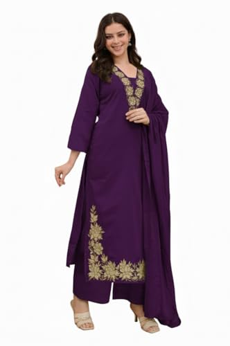 Klosia Women Solid Embroidery Kurta and pant set With Dupatta