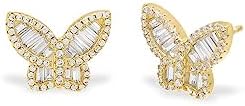 Adina Eden | Pave X Baguette Butterfly Stud Earring | Trendy Jewelry for Women | Cubic Zirconia Butterfly Earring Studs | 14K Gold-Plated Sterling Silver | Hypoallergenic Earring