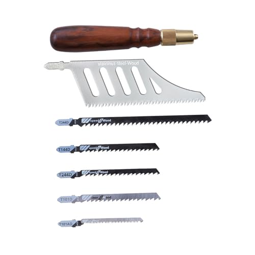 Generic Sierra de Mano de Acero con Alto Contenido de Carbono con Hojas Intercambiables para Carpintería, Cortes Curvos Suaves para Entusiastas del Bricolaje, 1 de Madera, 6 Hojas de Sierra