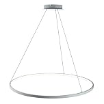 AIRUI 1-Light Circle Pendant Light,LED Metal Acrylic Chandelier Modern Suspended Adjustable Hanging Light for Living Room,Bedroom,Kitchen,White+TricolorLight-60cm