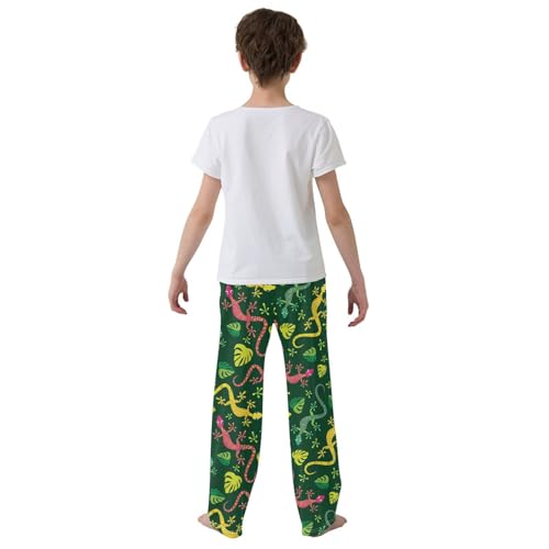 ZZXXB Lizard and Leaves Boys Long Pants Soft Trousers Elastic Waist Kids Lounge Bottoms with Pockets S-XL3