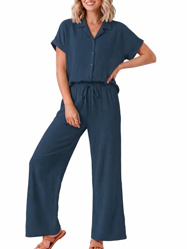 Casly Lamiit Womens Two Piece Sets Summer Wide Leg Pants Set With Pockets
