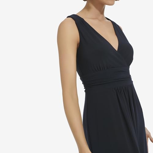 Image of Tommy Hilfiger Women's Sleeveless Surplice Neck Jersey A-Line Midi Dress
