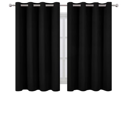 Image of LEMOMO Blackout Curtains 66 x 54 Inch Long Black Curtains Set of 2 Panels Room Darkening Curtains for Bedroom and Living Room