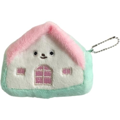 Plush House Coin Purse Cartoon Change Purse Fashion Headphone Bag for Storage Coin Key Jewelry Earphones Data Cables and More