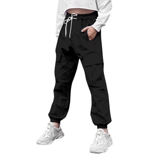 Kids Cotton Cargo Pants Multi Pockets Thick Warm Straight Long Pants Boys Girls Drawstring Straight Elastic Trousers2