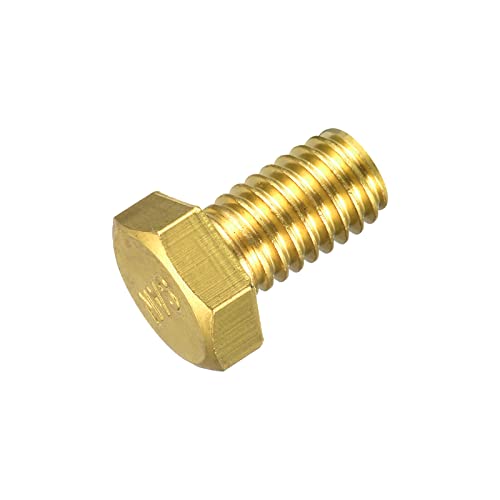 Image of uxcell Brass Hex Bolts, 3 /8-16x5 /8 1pcs Fully Thread Grade 4.8 Solid Brass Hexagon Head Bolt Machine Screws for Machinery