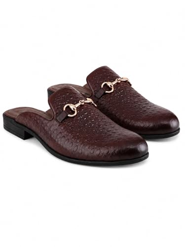 Image of Ezok Men's Leather Casual Mule Loafers | Stylish Slip-On Back Open Shoes for Party, Office & Casual Wear