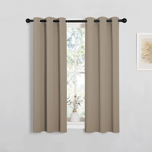 Image of NICETOWN Window Curtain Panels, Thermal Insulated Solid Grommet Blackout Draperies /Drapes for Basement (Taupe, 1 Pair, 29 by 45-inch)