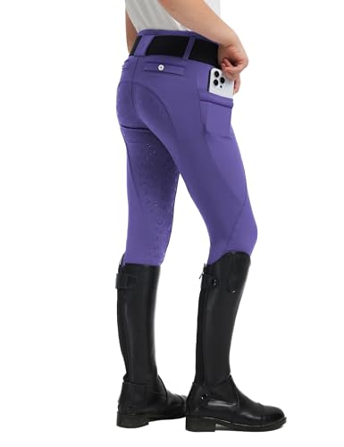Image of FitsT4 Sports Girls Horse Riding Pants Full Seat Silicone Girls Equestrian Pants Stretchy Kids Breeches Riding Tights Pockets