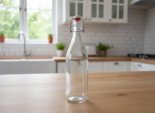 Image of Vency Fliptop Glass glass bottle 1 litre for Fridge, Transparent, Leakproof Flip Cap, Airtight Seal, for Milk, Juice, Cold Beverages, Durable, Scratch-Proof, Freezer Safe (Rocco)
