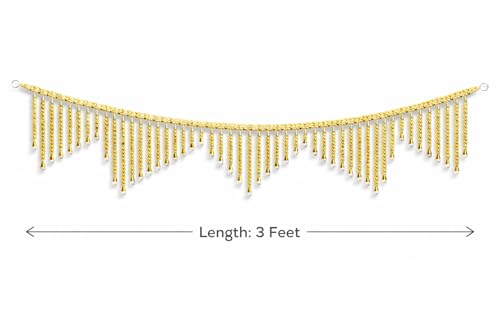 Image of Decorative Golden Beads Toran for Door | Handmade Look Hanging Bandarwal | 3 Feet Length | Lightweight & Reusable Festive Home Decor for Diwali, Pooja & Wedding