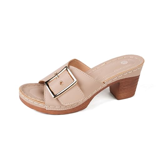 Sandales à talons bloc beige la solution pour marcher sans douleur avec bout ouvert - 5