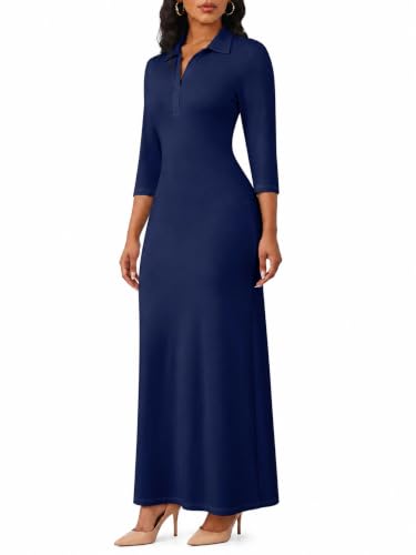 Image of PinkPatty Women's Casual 3 /4 Sleeve Polo V Neck Bodycon Maxi Dress