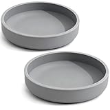 JIX SDFFAY Silicone Cat Bowl Shallow Non-Slip Cat Dishes Set of 2 Relief Whisker Fatigue Small Pet Dog Bowls for Dry & Wet Food (Round Grey)