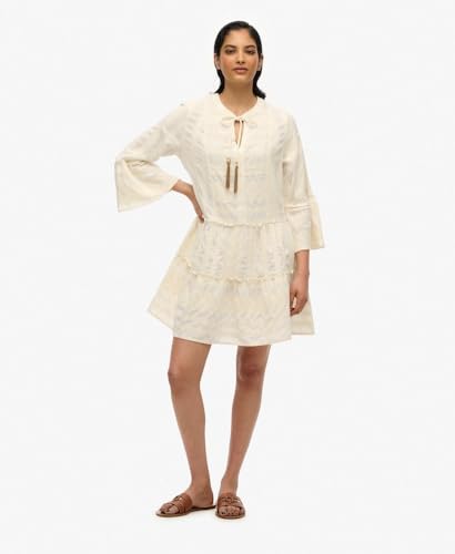 Superdry Para Mujer. W8011916A Minivestido Escalonado De Manga Larga Beige (S), Casual, AlgodóN - 2