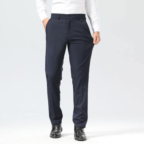 Plaid&Plain Men's Dress Pants Slim Fit Stretch Khaki Pants Wrinkle Free 8802 Navy Blue 36x28 by Plaid&Plain - Used condition - Image 2