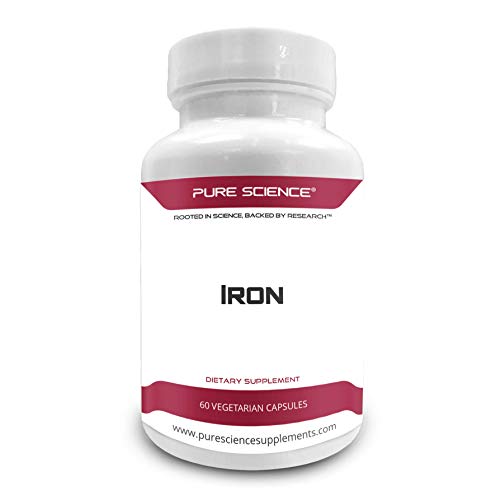 Pure Science Hierro (como sulfato ferroso) 65mg - Suplemento de hierro esencial para mujeres y hombres, combate la anemia cerebral y la formación de hemoglobina - 60 cápsulas vegetarianas