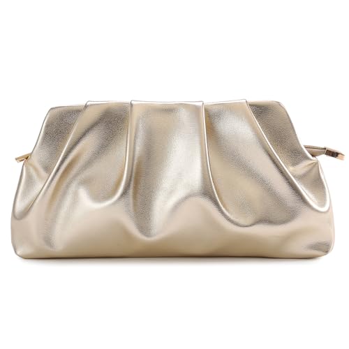 Image of Evening Bag for Women Ruched Clutch Purse Detachable Metal Chain Crossbody Bag