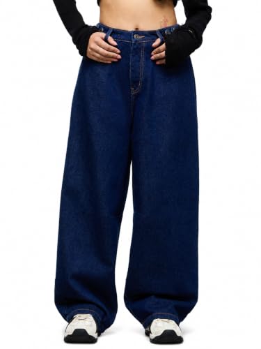 Image of The Souled Store: Barrel-Fit Denim: Women and Girls Washed Cotton Twill Barrel Fit Lightweight Adjustable Rise Everyday Casual Denim Jeans