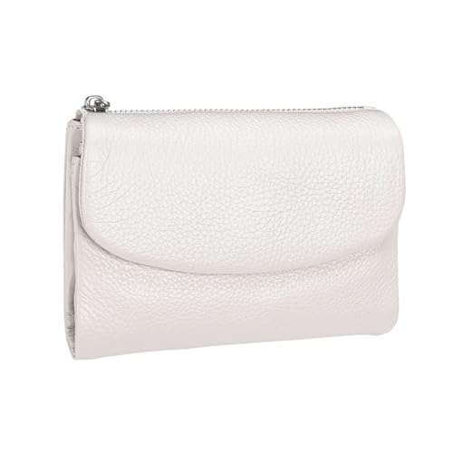 Unisex Pebble Leather Wallet - Compact Card Holder with Coin Purse & Cash Slots, Pebble Grain Mini Wallet for Women/Men - 8-Card Capacity - Slim Everyday Essentials Organizer (White)