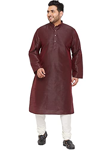 Image of VASTRAMAY Plus Size Men's Silk Blend Kurta Set-New Wine