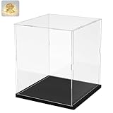 Thickened Clear Acrylic Display Case for Lego 75328 75976 Collectibles Minifigure, Self-Assembly Transparent Box Dustproof Protection with Wood-Plastic Base & String Light, Black Inside 5.9x5.9x7.9in