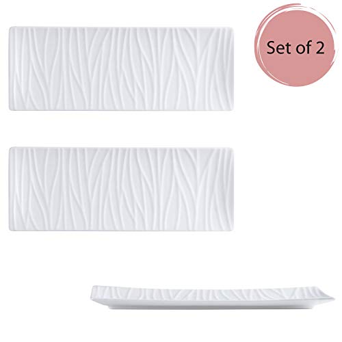Premium Porcelain Sushi Plates Dessert Plates Dimsum Platters (Set Of 2 White Texture - 11.5") #TOP1