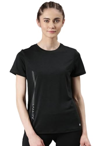 Image of Enamor Short Sleeve Crew Neck Regular Length Basic Dry Fit Workout Crew T-Shirt for Women - Relaxed Fit, Quick Dry, Antimicrobial - A309