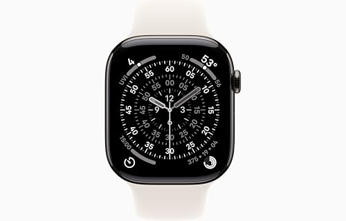 Image of Apple Watch Series 11 [GPS + Cellular, 46mm] Slate Titanium Case with Starlight Sport Band, M /L (Renewed)