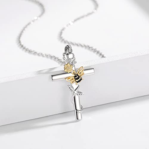 Cross Necklace 925 Sterling Silver Sunflower Pendant Bee Necklace You are my Sunshine Jewelry Gifts for Women4