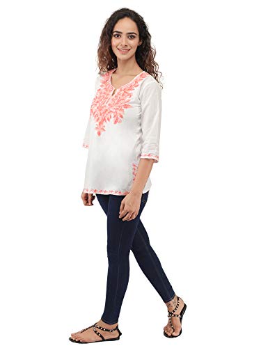 Image of QAZMI Women's Regular Kashmiri Embroidered Cotton (QAZY1229 White 2XL)