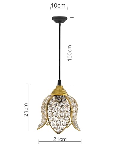 Image of Lotus Crystal Pendant Light Modern Ceiling Fixture, Stylish Home Decor, Warm White, Living Room, Bedroom, Contemporary Design, Decorative Crystal Chandelier (Gold)