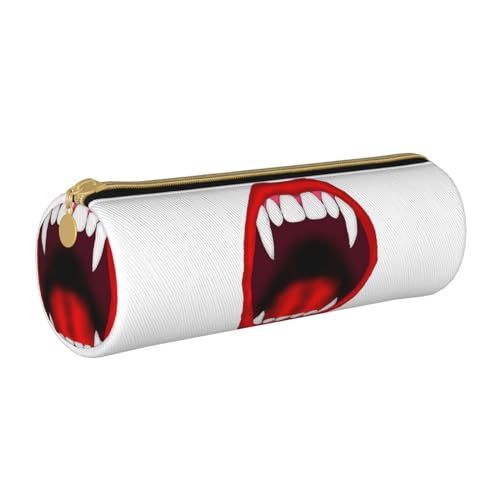 KUDGAWGS Vampire Bat Round Leather Pencil Cases for Girls Boys, Pencil Case Pen Bag Pouch Pencil Organiser for School Office Kids Teens Adults