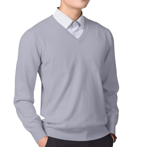 Men’s V Neck Lightweight Knit Sweater Basic Pullover Casual Thin Jumper Long Sleeve Soft Breathable Knitted Top