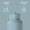 Hydrapeak 32oz Sport Insulated Water Bottle with Straw Lid, Leak & Spill Proof, Keeps Drinks Cold for 24 Hours, Hot for 12 Hours, Premium Stainless Steel Water Bottles (32oz, Agave Blue)