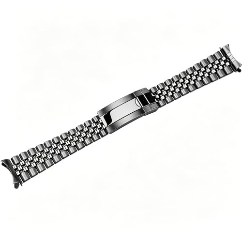 Image of Juntan Screw-in Stainless Steel Watch Band 20mm 21mm 22mm for Men Women, Curved End Straight End Metal Watch Strap with Oyster Buckle, Taperd Replacement Jubilee Bracelet Silver Gold