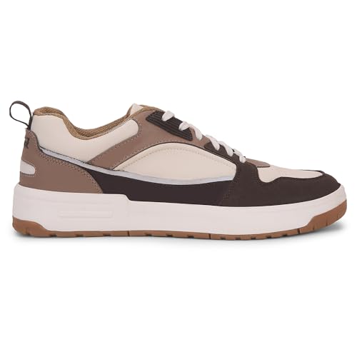 Image of Liberty Leap7x LAPON-1E Men's Casual Lacing Sneakers, Beige, Black & Light Grey | Suitable For Walking Travel, College, Office | Comfortable Lace-Up Casual Shoes | Lightweight Stylish Fashion Footwear