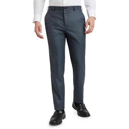Image of Raymond Men's Slim Fit Mid Rise Structure Pattern Poly Viscose Blend Flat Front Formal Trouser